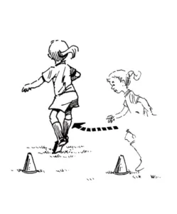 Illustration of girl running between cone markers