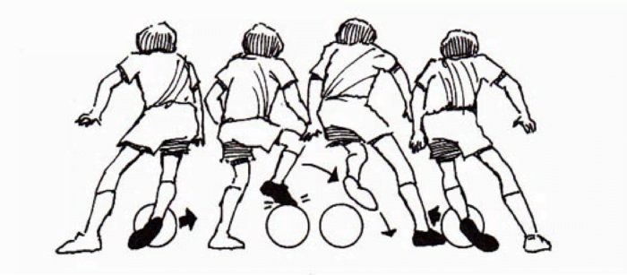 Illustration of 4 kids playing soccer from behind