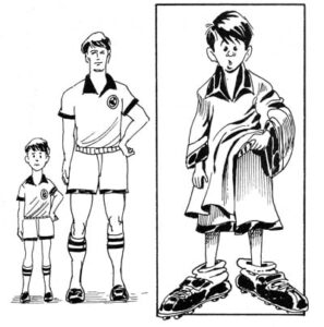 Illustration of a father with son in soccer uniform